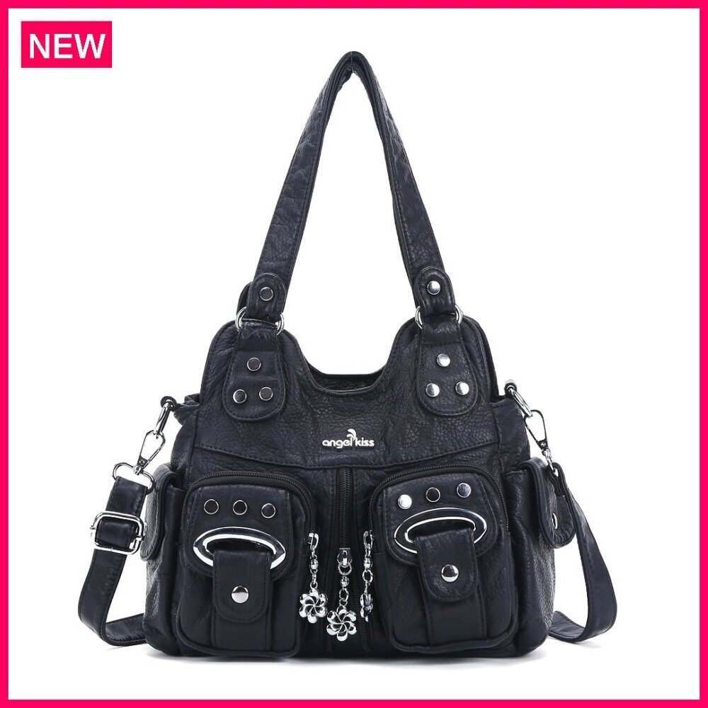 Small Vegan Leather Hobo Bag with Crossbody Strap, Multi-Pocket Tote